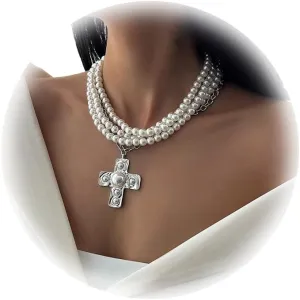 Sexy Pearl Beaded Choker Necklace Summer Cross Clavicle Necklace Festival Bridal Wedding Pearl Body Chain Jewelry for Women
