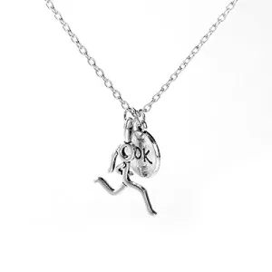 SEXY SPARKLES Stick Figure Running Girl Necklace 10k Sports run runner jewelry