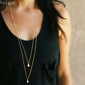 Sharp-angled Imitation Pearl Pendants Necklaces Women 2018 Fashion Jewelry Double Chains Ladies Party Long Necklace Gold Color