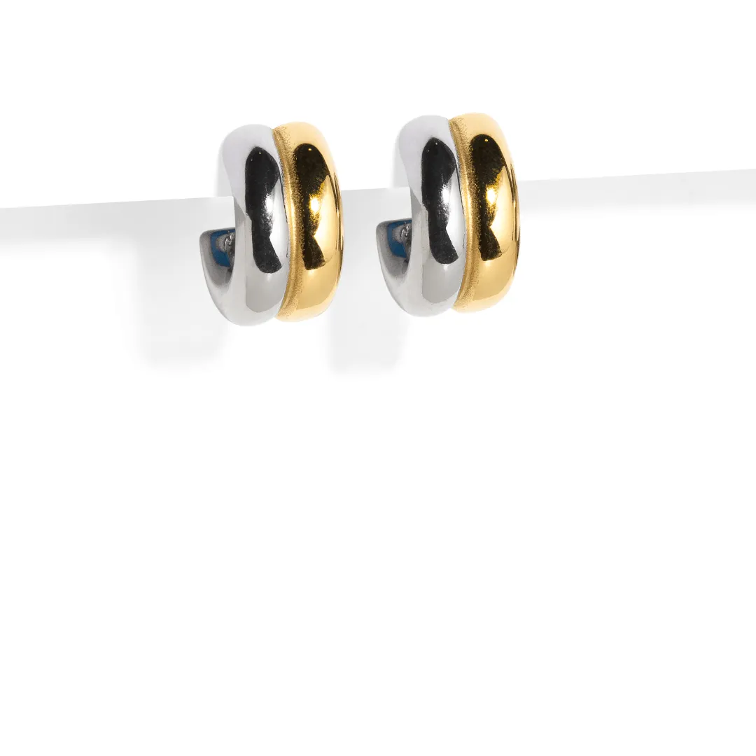 SILVER & GOLD DOUBLE BOLD EARRINGS