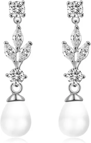 Silver Bow Pearl Drop Wedding Earrings Bridal Pearl Earrings for Bridesmaid Jewelry Gift (Silver2)