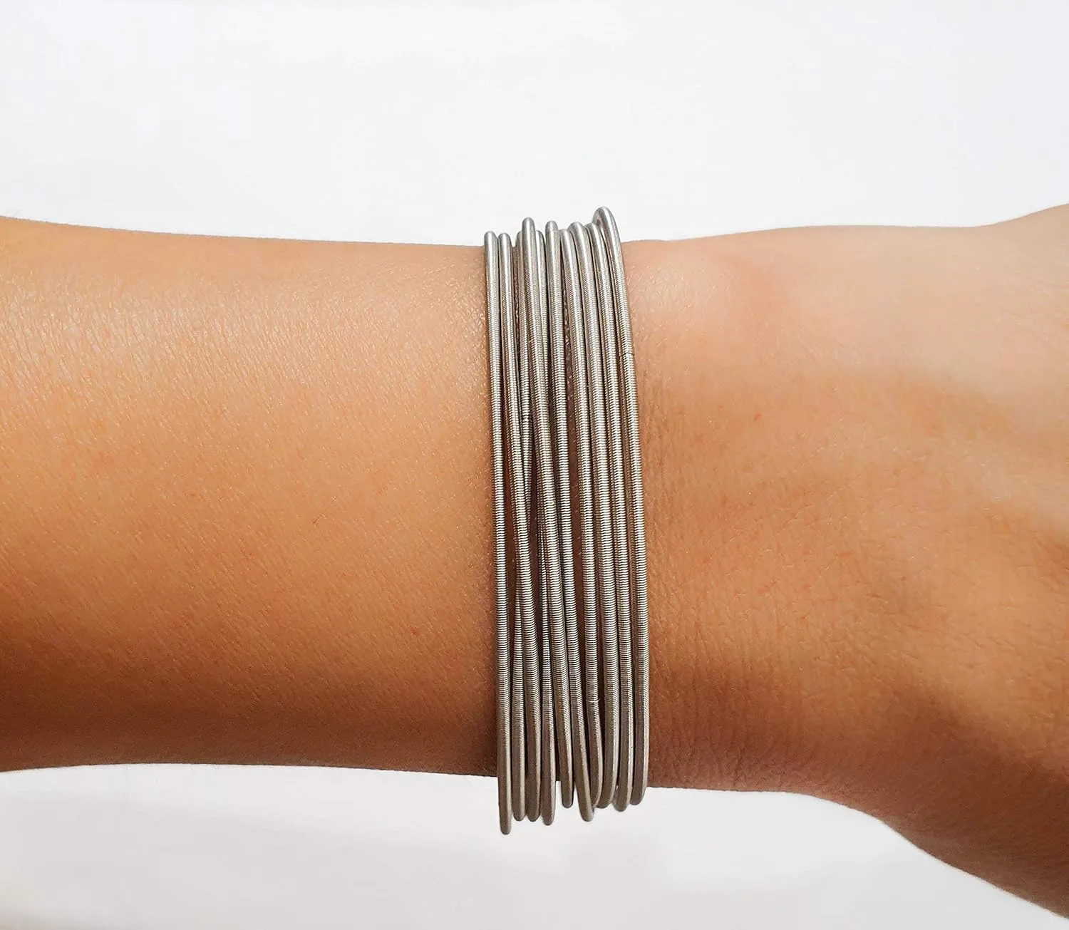 Silver Guitar String Spring Bracelets Stainless Steel Stackable Layered Set of 10 20 30 40 50 60 (Set of 20 strings)