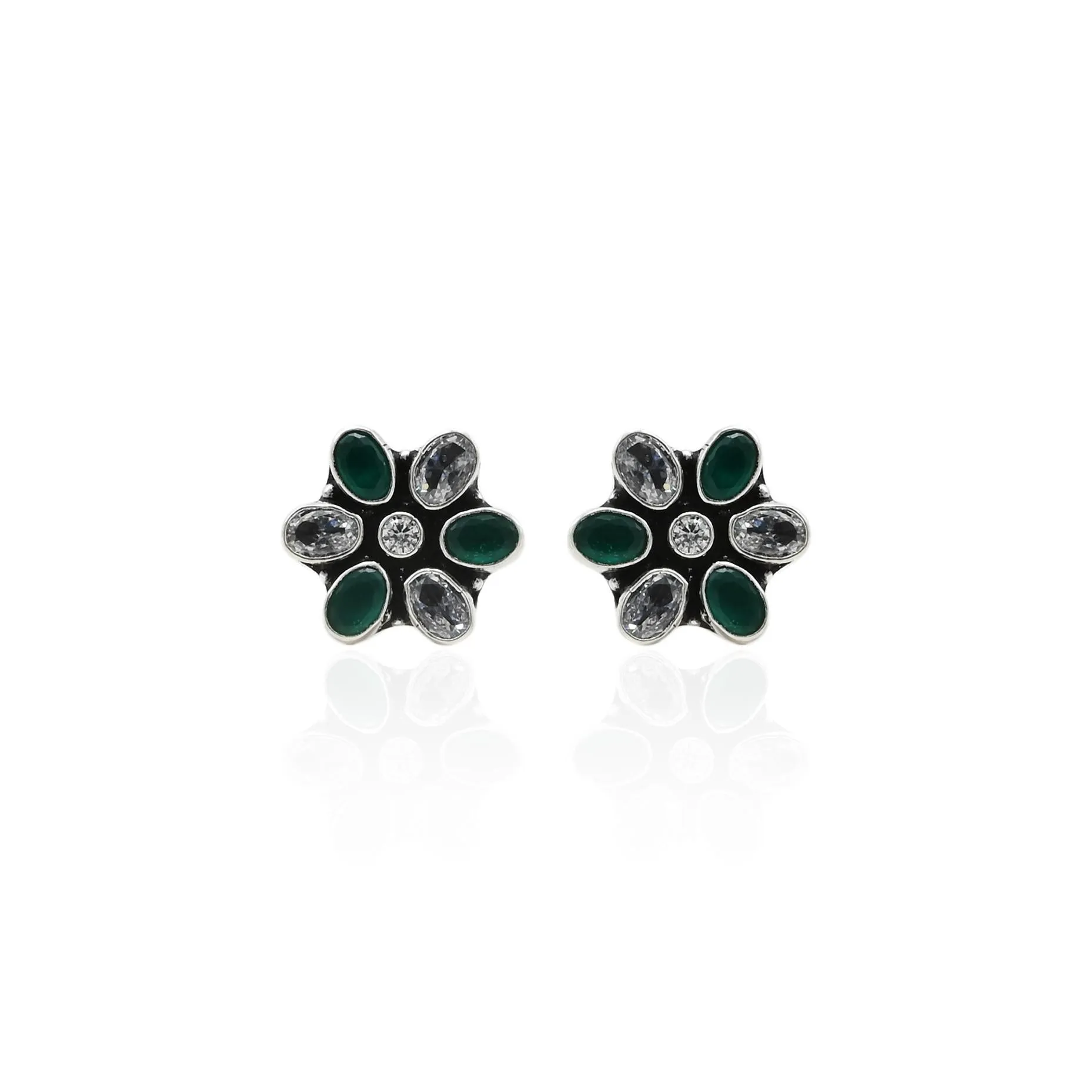 Silver White Green Gems Toe Rings