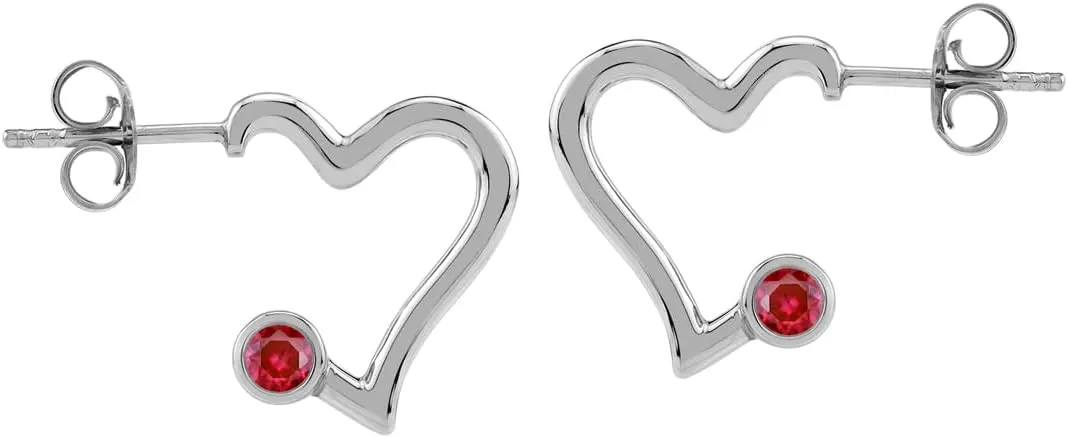 Silvershake 3MM Round Shape Gemstone White Gold Plated or Yellow Gold Plated 925 Sterling Silver 0.55 Inch Trendy Heart Love Hoop Stud Post Earrings Jewelry for Women