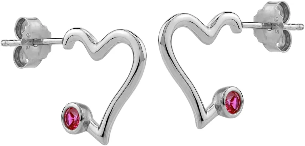Silvershake 3MM Round Shape Gemstone White Gold Plated or Yellow Gold Plated 925 Sterling Silver 0.55 Inch Trendy Heart Love Hoop Stud Post Earrings Jewelry for Women