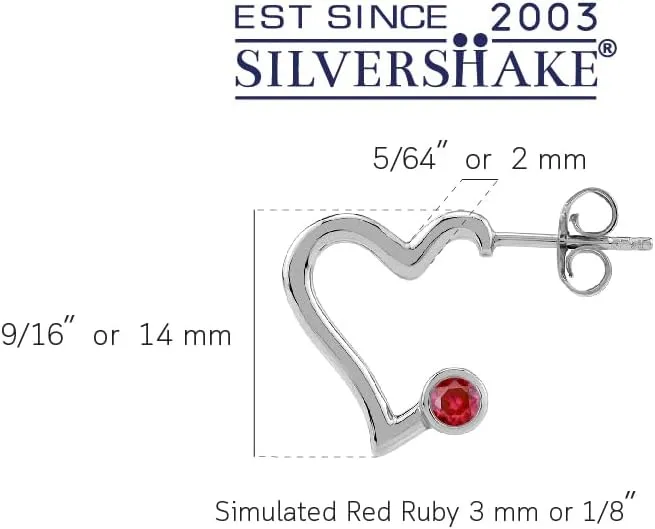 Silvershake 3MM Round Shape Gemstone White Gold Plated or Yellow Gold Plated 925 Sterling Silver 0.55 Inch Trendy Heart Love Hoop Stud Post Earrings Jewelry for Women
