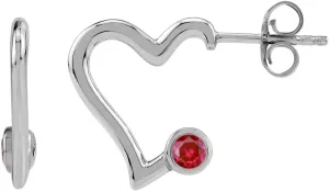 Silvershake 3MM Round Shape Gemstone White Gold Plated or Yellow Gold Plated 925 Sterling Silver 0.55 Inch Trendy Heart Love Hoop Stud Post Earrings Jewelry for Women