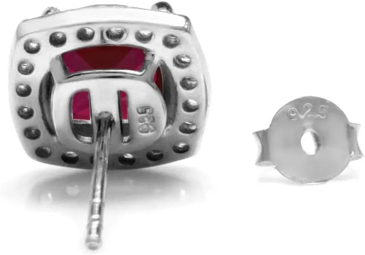 Silvershake 7mm Cushion Shape White Gold Plated 925 Sterling Silver Halo Stud Earrings