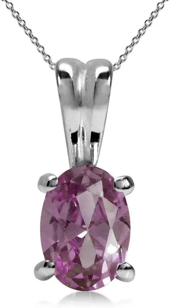 Silvershake 7x5mm Oval Shape 925 Sterling Silver Solitaire Pendant with 18 Inch Chain Necklace