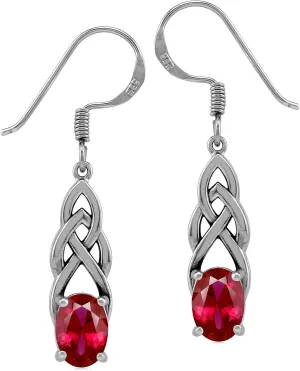 Silvershake 7X5mm Oval Shape Birthstone Gemstone Antique Finishing or Yellow Gold Plated 925 Sterling Silver Celtic Knot Weave Dangle Hook Earrings Jewelry for Women