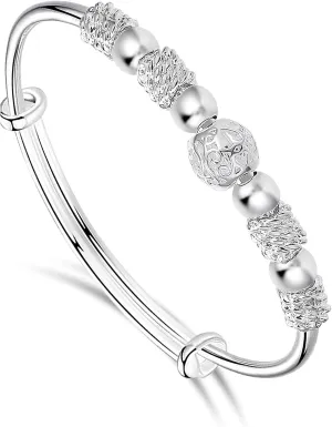 Single Coil Adjustable Silver Charm Bracelet, Rotatable Silver Bracelets for Women, Lucky Fashion Bangle Bracelets, Cuff Bracelet Jewelry for Mom Wife Valentine Mothers Day Gift