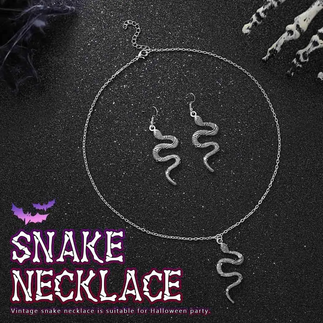 Sixexey Halloween Snake Necklace Sets Vintage Silver Chain Necklaces Halloween Medusa Snake Jewelry Necklaces Accessories for Women