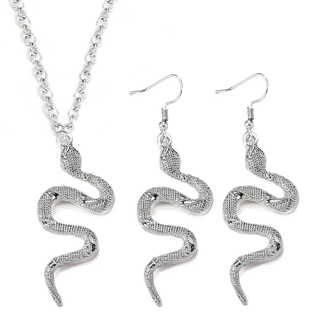 Sixexey Halloween Snake Necklace Sets Vintage Silver Chain Necklaces Halloween Medusa Snake Jewelry Necklaces Accessories for Women