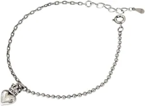 Small Crown Heart Bracelet in S925 Silver Vintage Distressed Thai Silver Statement Bracelet Women's Hip Hop Jewelry Crown, 925 Silver