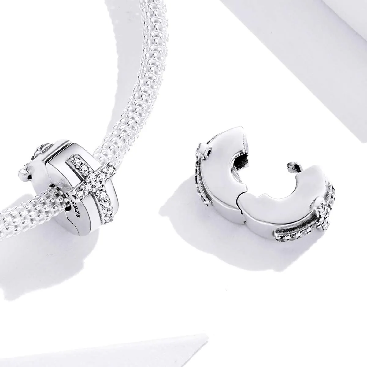 Spacer Bead Clip Charms for Bracelets - Sterling Silver Clip Stopper for Women's Bracelets