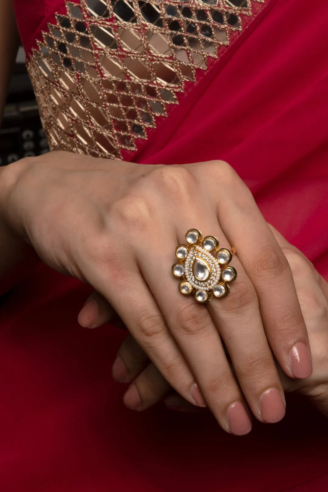 Sriya White Kundan Adjustable Ring