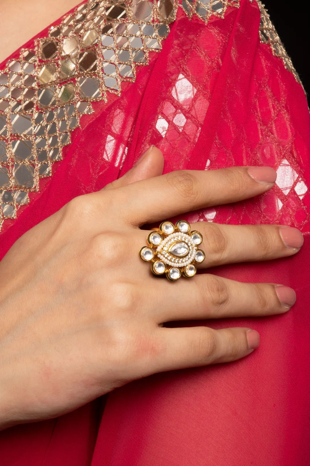 Sriya White Kundan Adjustable Ring