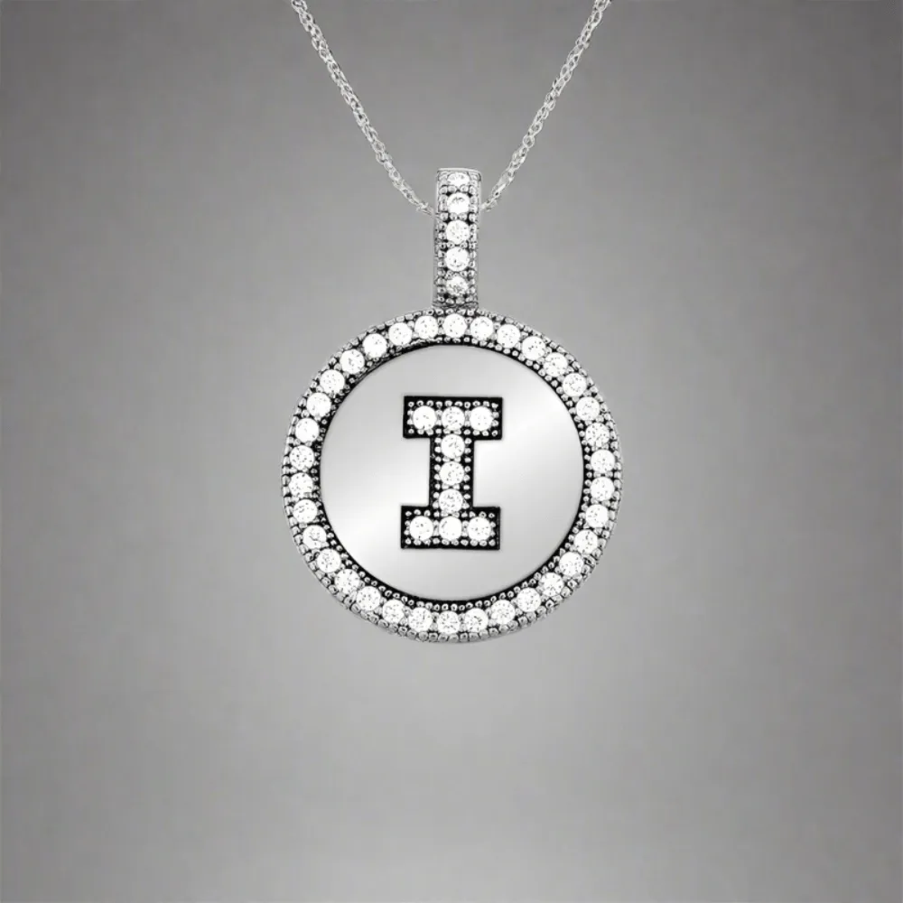 SS CZ Round Initial 'I' Pendant