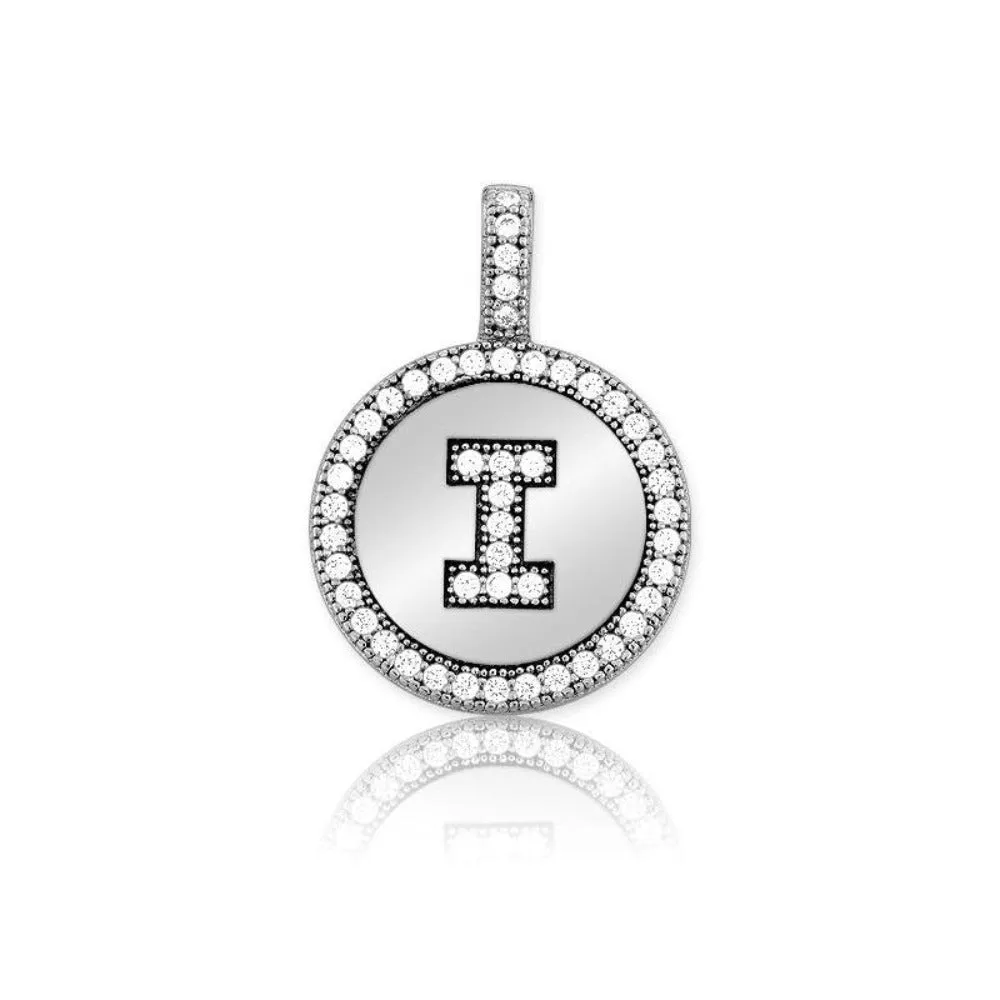 SS CZ Round Initial 'I' Pendant