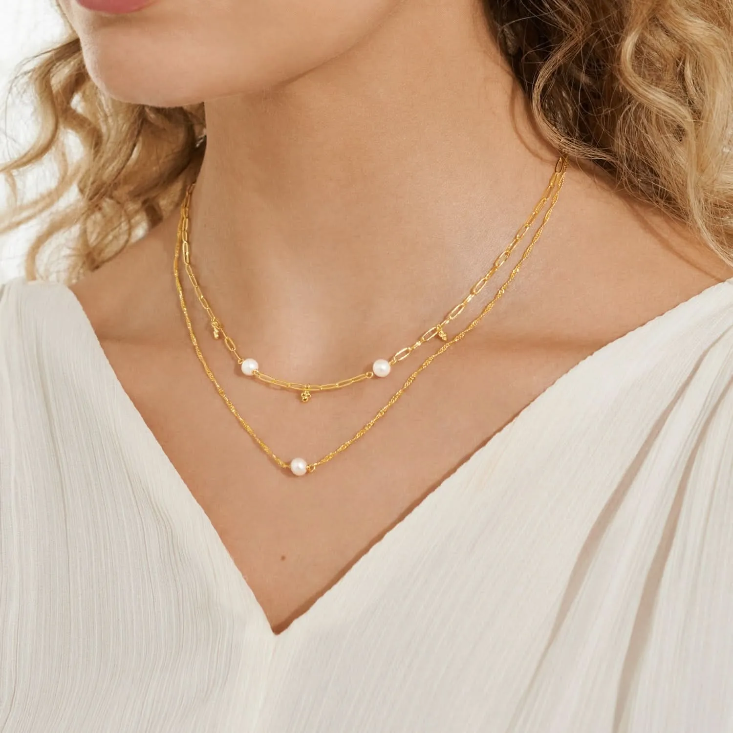 Stacks Of Style White Pearl Gold Plated Necklace 7820