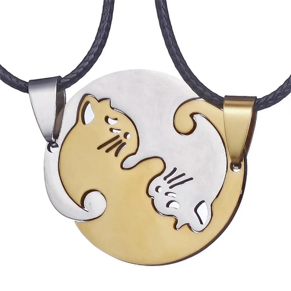 Stainless Steel Matching Cat And Dog Friendship Pendant Necklaces For Couples