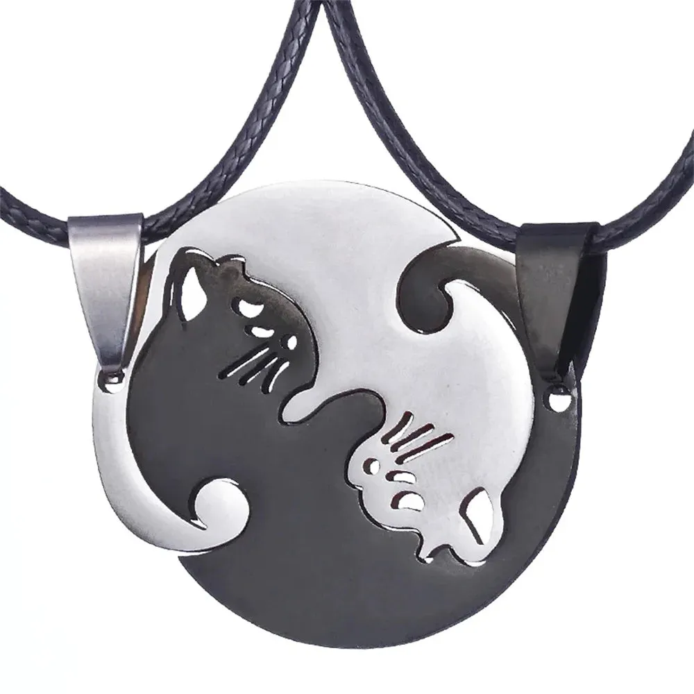 Stainless Steel Matching Cat And Dog Friendship Pendant Necklaces For Couples