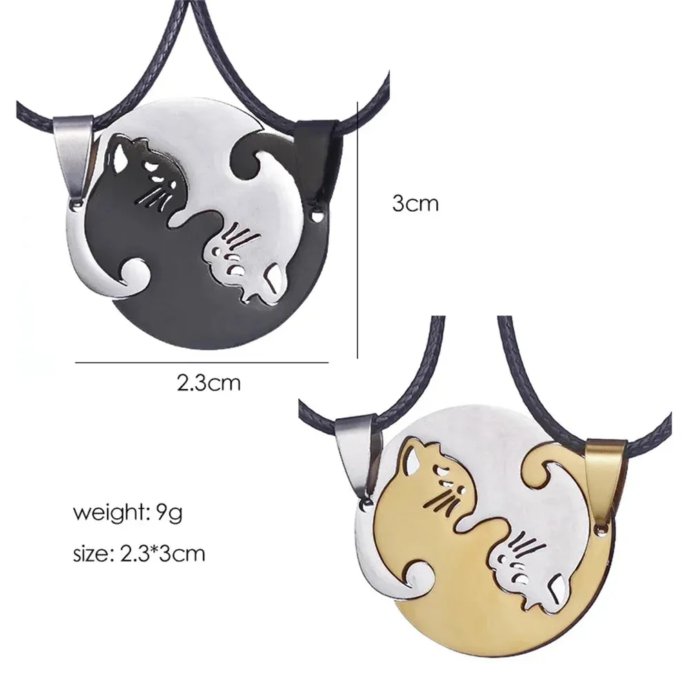 Stainless Steel Matching Cat And Dog Friendship Pendant Necklaces For Couples