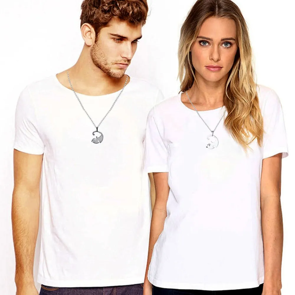 Stainless Steel Matching Cat And Dog Friendship Pendant Necklaces For Couples