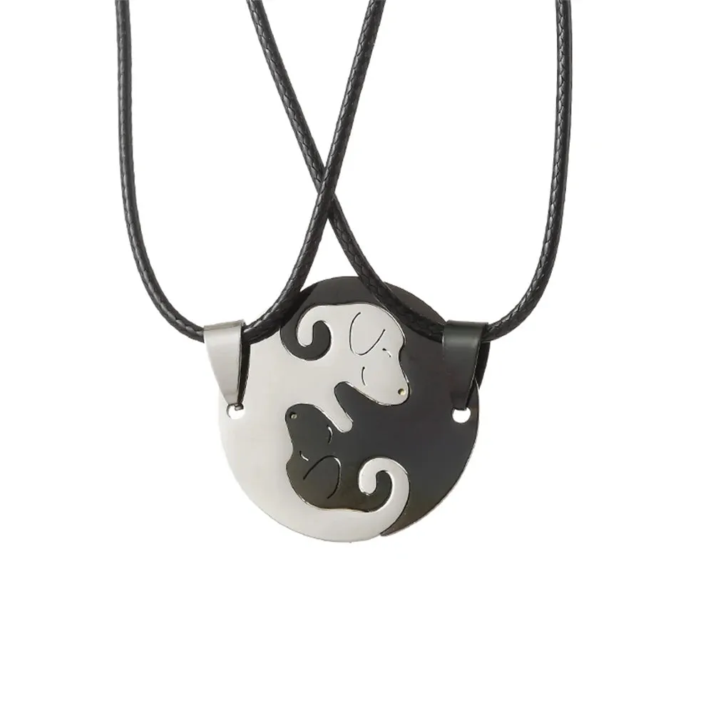 Stainless Steel Matching Cat And Dog Friendship Pendant Necklaces For Couples