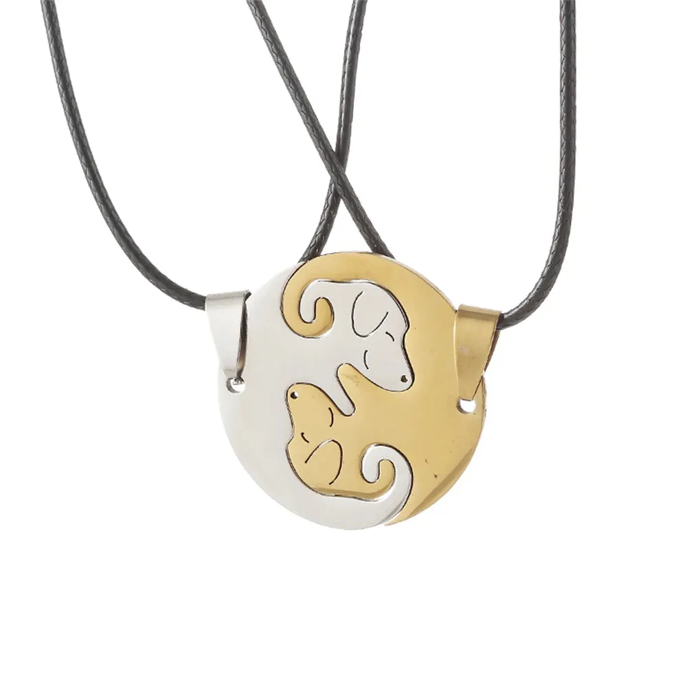 Stainless Steel Matching Cat And Dog Friendship Pendant Necklaces For Couples