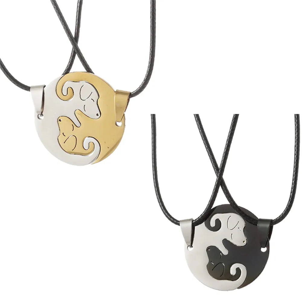 Stainless Steel Matching Cat And Dog Friendship Pendant Necklaces For Couples