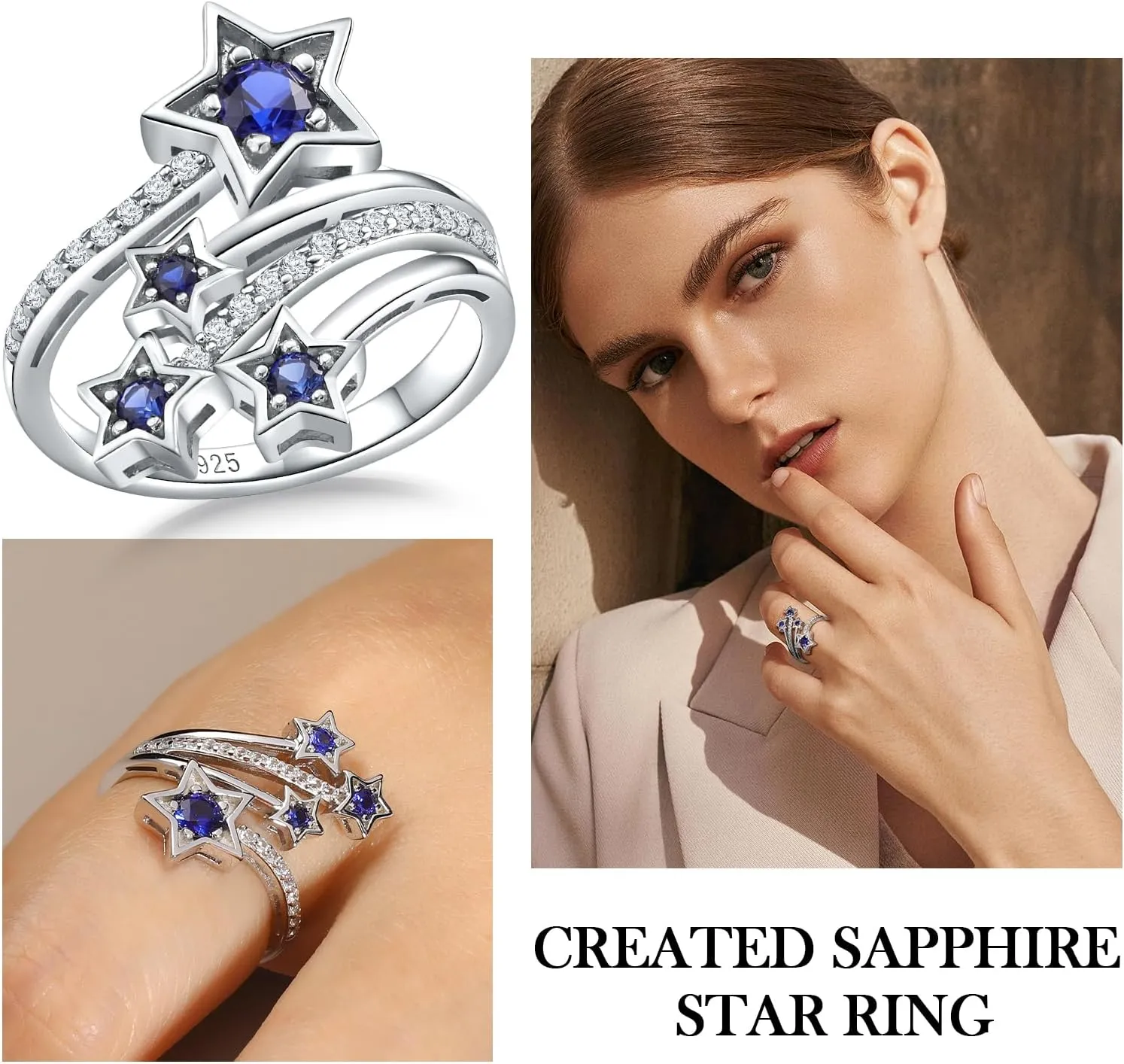 Star Sapphire Rings for Women Girls 925 Sterling Silver Created Amethyst White Sapphire Clover Heart Statement Ring Size 6 to 10