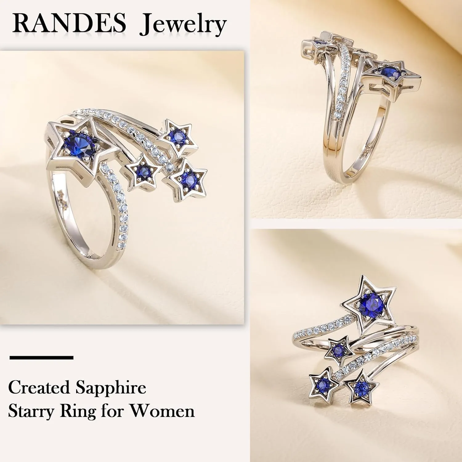 Star Sapphire Rings for Women Girls 925 Sterling Silver Created Amethyst White Sapphire Clover Heart Statement Ring Size 6 to 10
