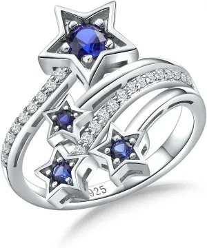 Star Sapphire Rings for Women Girls 925 Sterling Silver Created Amethyst White Sapphire Clover Heart Statement Ring Size 6 to 10