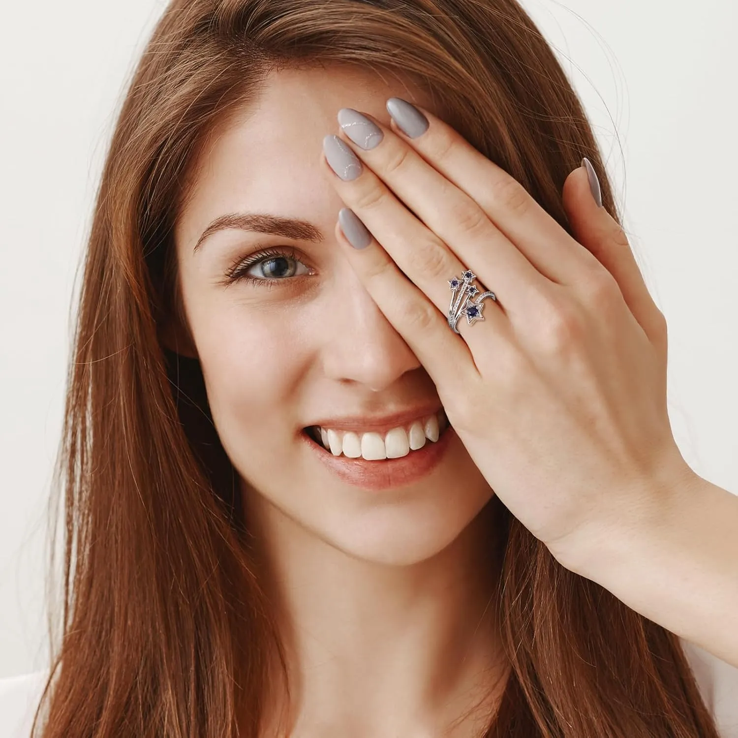 Star Sapphire Rings for Women Girls 925 Sterling Silver Created Amethyst White Sapphire Clover Heart Statement Ring Size 6 to 10