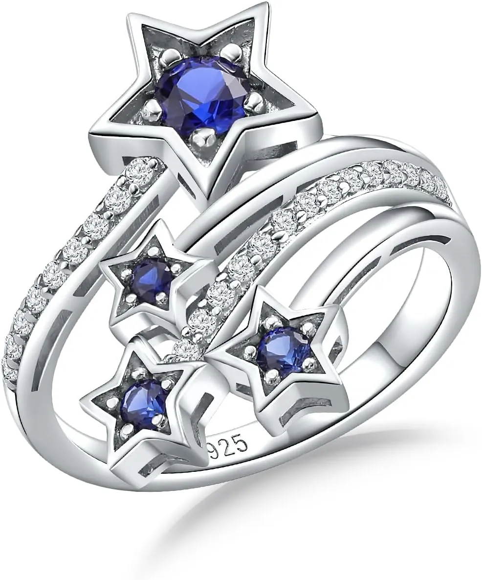 Star Sapphire Rings for Women Girls 925 Sterling Silver Created Amethyst White Sapphire Clover Heart Statement Ring Size 6 to 10