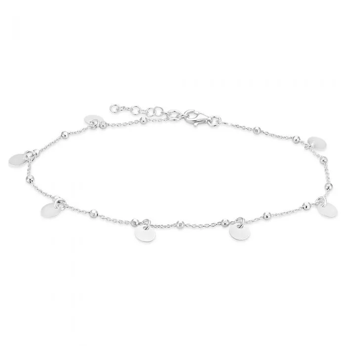 Sterling Silver 25cm Multi Disc Charm Anklet