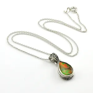 Sterling Silver Ammonite 9x14mm Tear Bali Necklace