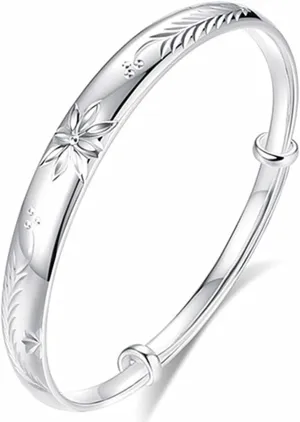 Sterling Silver Bangle Bracelets for Women,Fashion Jewelry Simple Adjustable 925 Silver Cuff Bangles for Women Mom Wife Valentine Mothers Day Gift