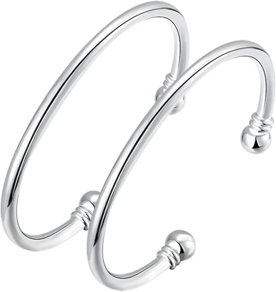 Sterling Silver Bangle Bracelets for Women,Fashion Jewelry Simple Adjustable 925 Silver Cuff Bangles for Women Mom Wife Valentine Mothers Day Gift