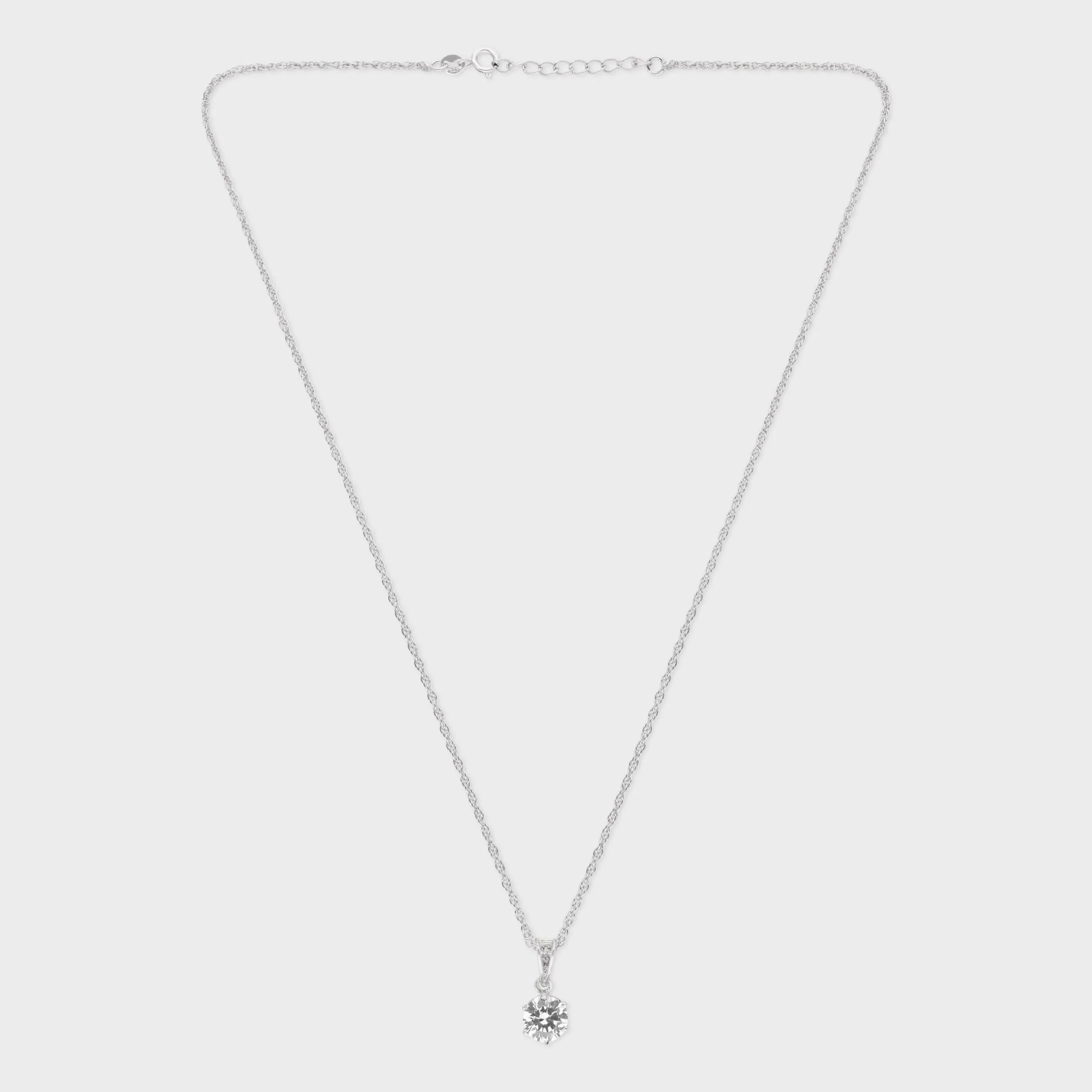 Sterling Silver Classic Solitaire Pendant Necklace – A Timeless Statement | SKU : 0003579442, 0021424533, 0021424557