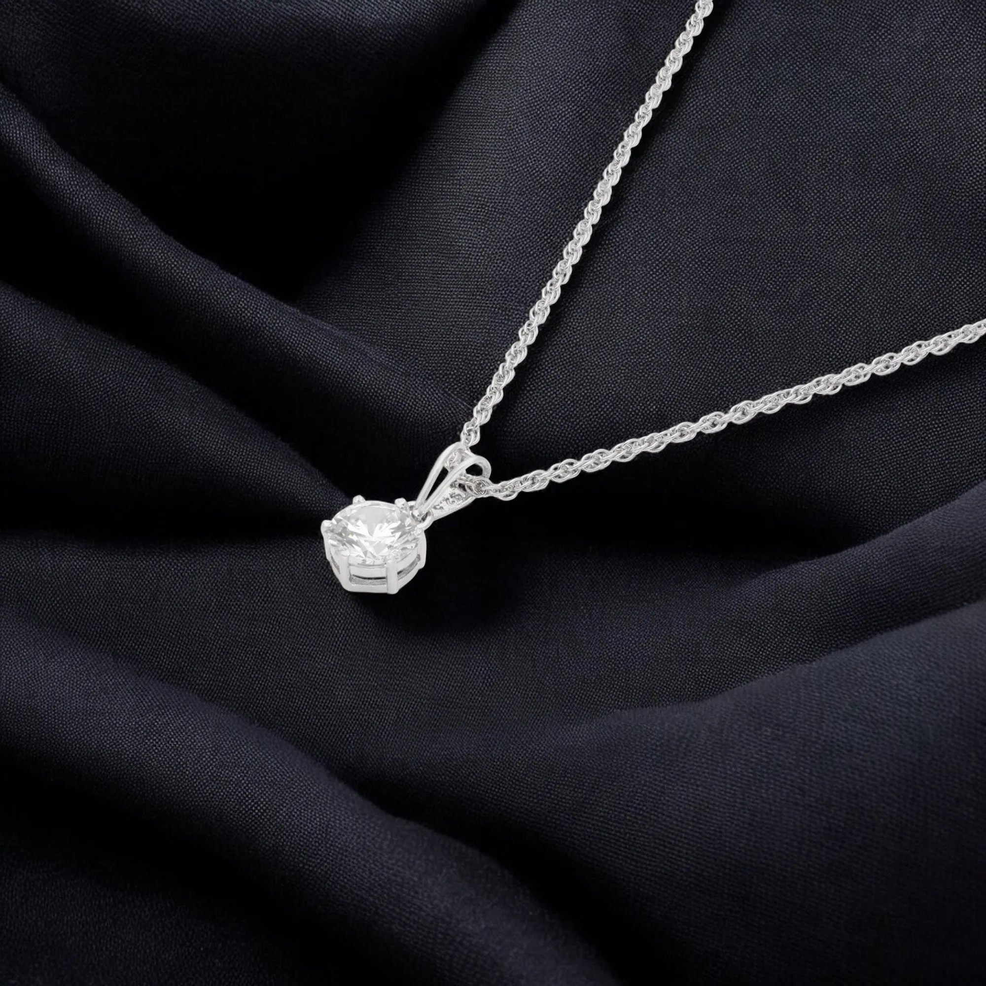 Sterling Silver Classic Solitaire Pendant Necklace – A Timeless Statement | SKU : 0003579442, 0021424533, 0021424557