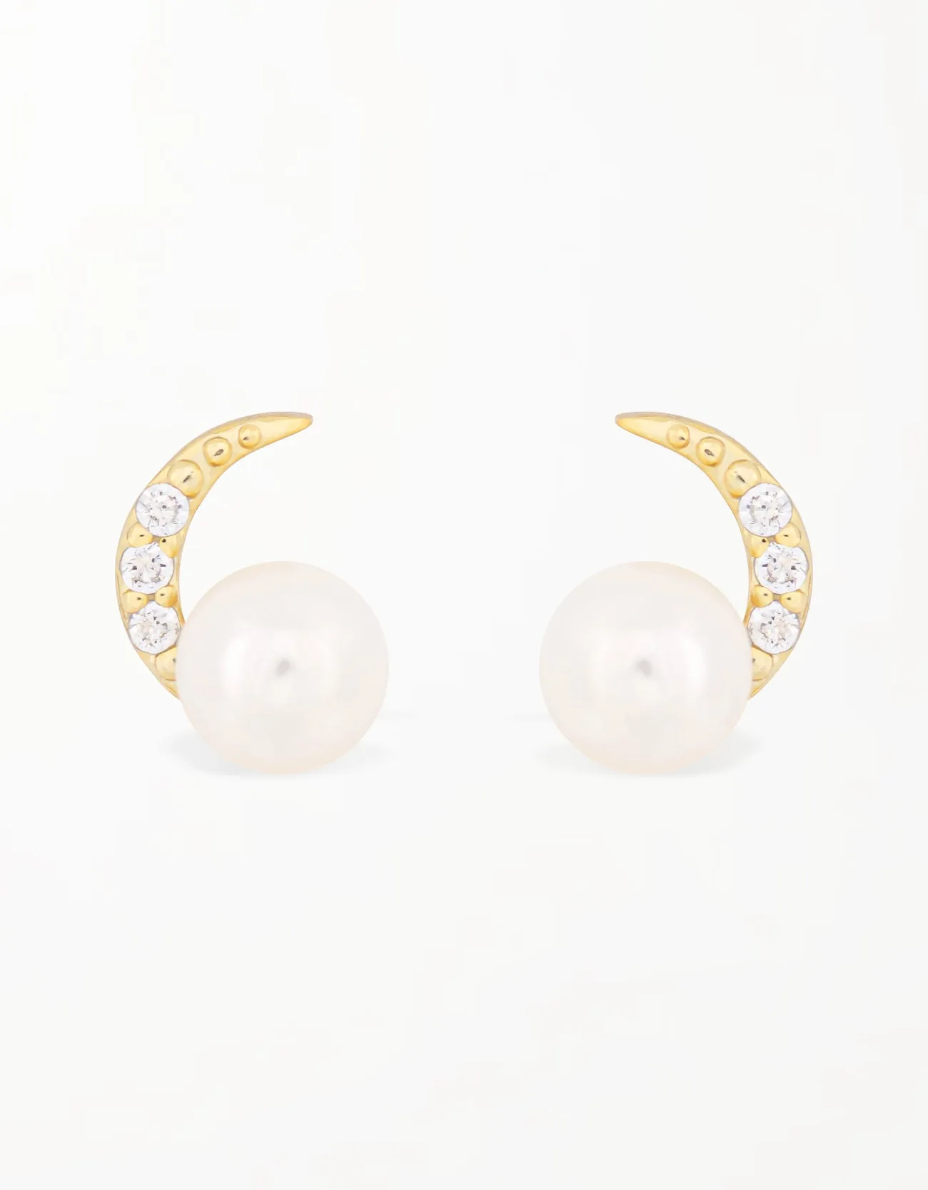 Sterling Silver Crescent Moon Studs with Freshwater Pearl