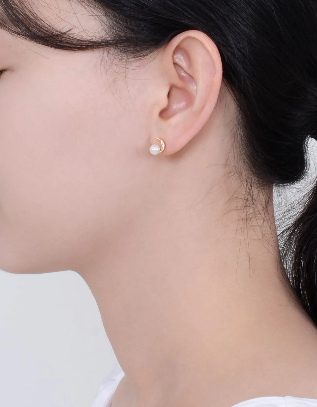 Sterling Silver Crescent Moon Studs with Freshwater Pearl