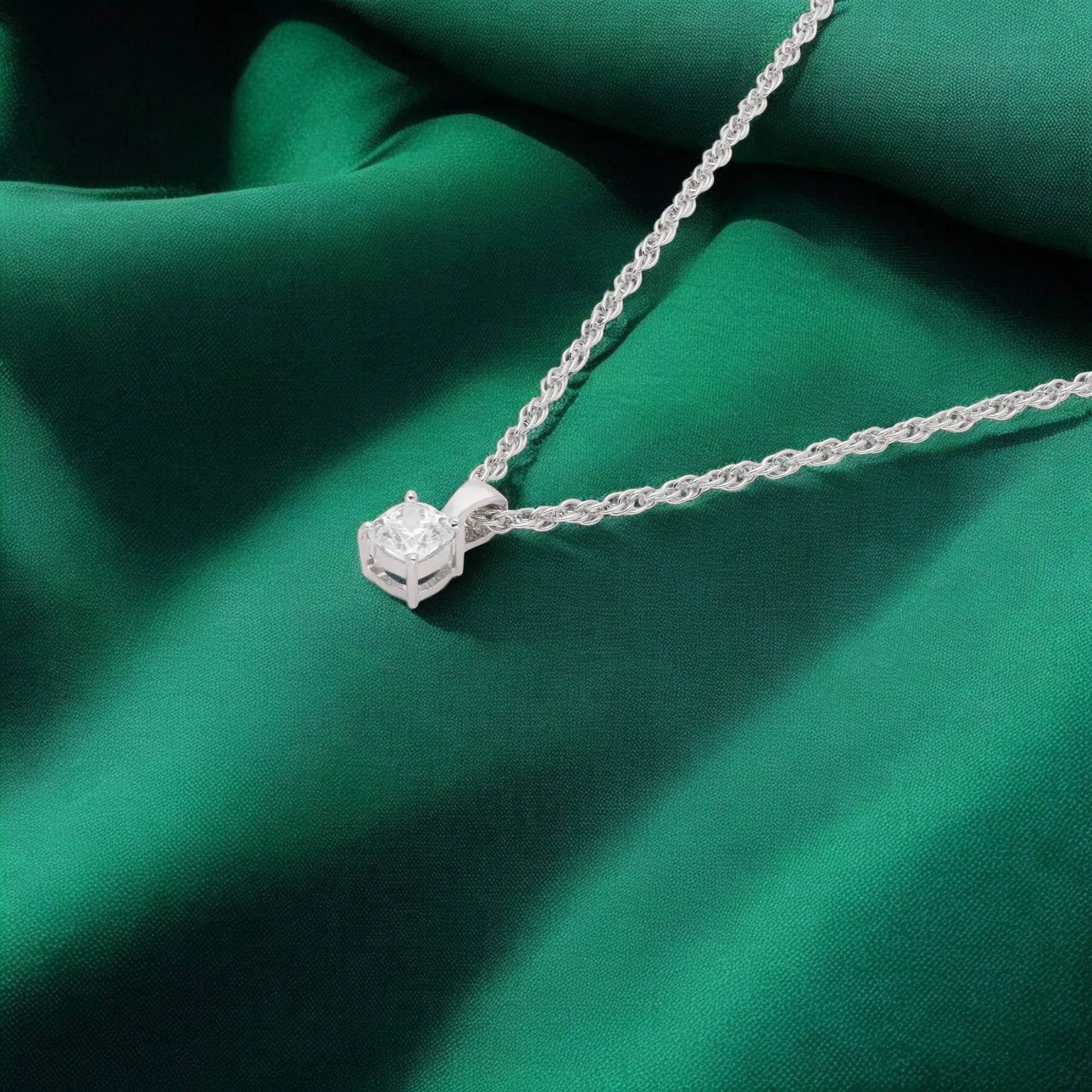 Sterling Silver Cushion-Cut Solitaire Pendant Necklace – A Modern Classic | SKU : 0003579473, 0021424588, 0021424595