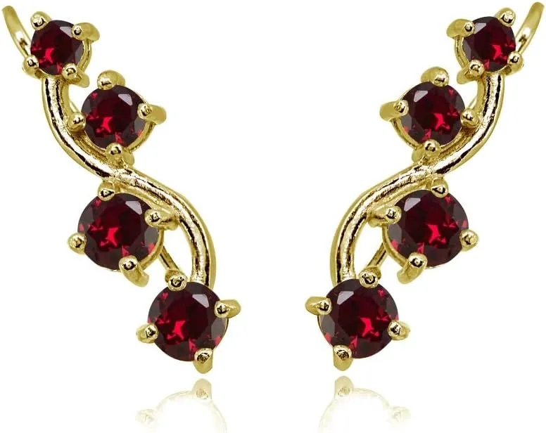 Sterling Silver Genuine or Synthetic Gemstone Small Fashion Trenty Vine Climber Crawler Cuff Earrings for Women