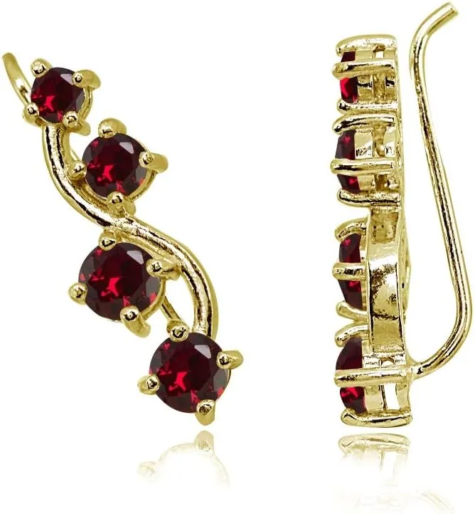 Sterling Silver Genuine or Synthetic Gemstone Small Fashion Trenty Vine Climber Crawler Cuff Earrings for Women