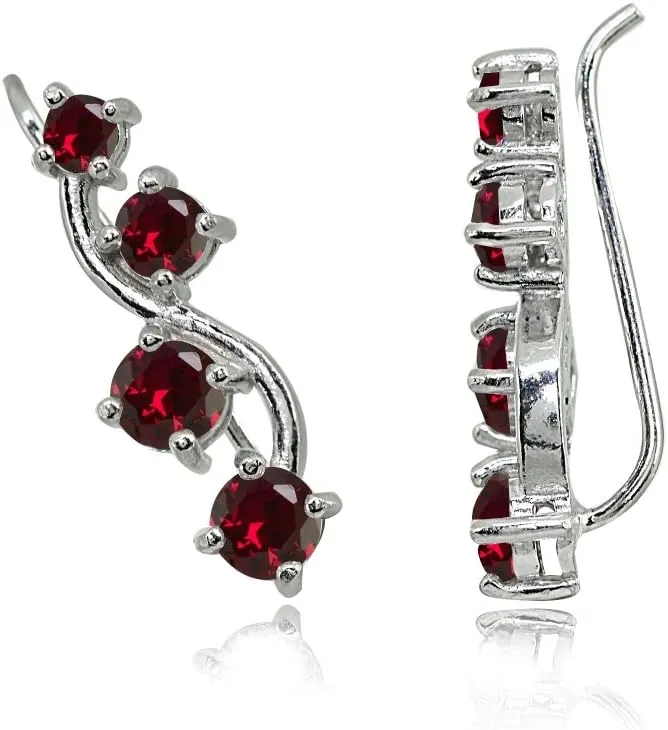 Sterling Silver Genuine or Synthetic Gemstone Small Fashion Trenty Vine Climber Crawler Cuff Earrings for Women