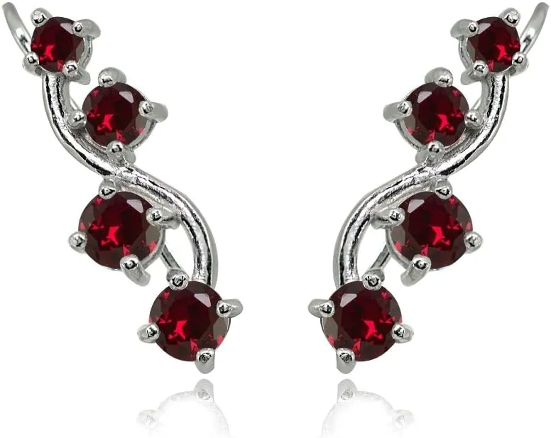 Sterling Silver Genuine or Synthetic Gemstone Small Fashion Trenty Vine Climber Crawler Cuff Earrings for Women