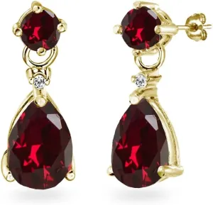Sterling Silver or Gold Teardrop Birthstone Earrings - Genuine or Synthetic Gemstone Dangle Drop Earrings for Women